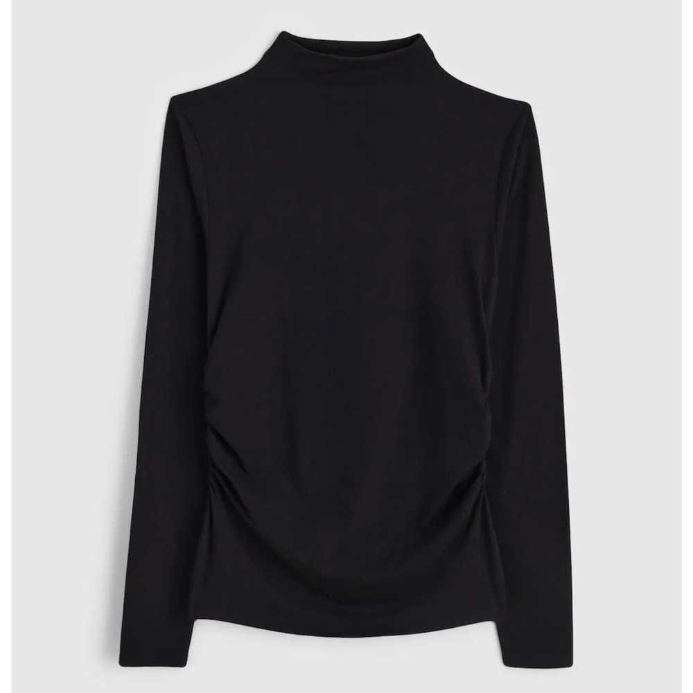 Madewell | NWT Ruched Mockneck Long Sleeve Top Black | Sz L